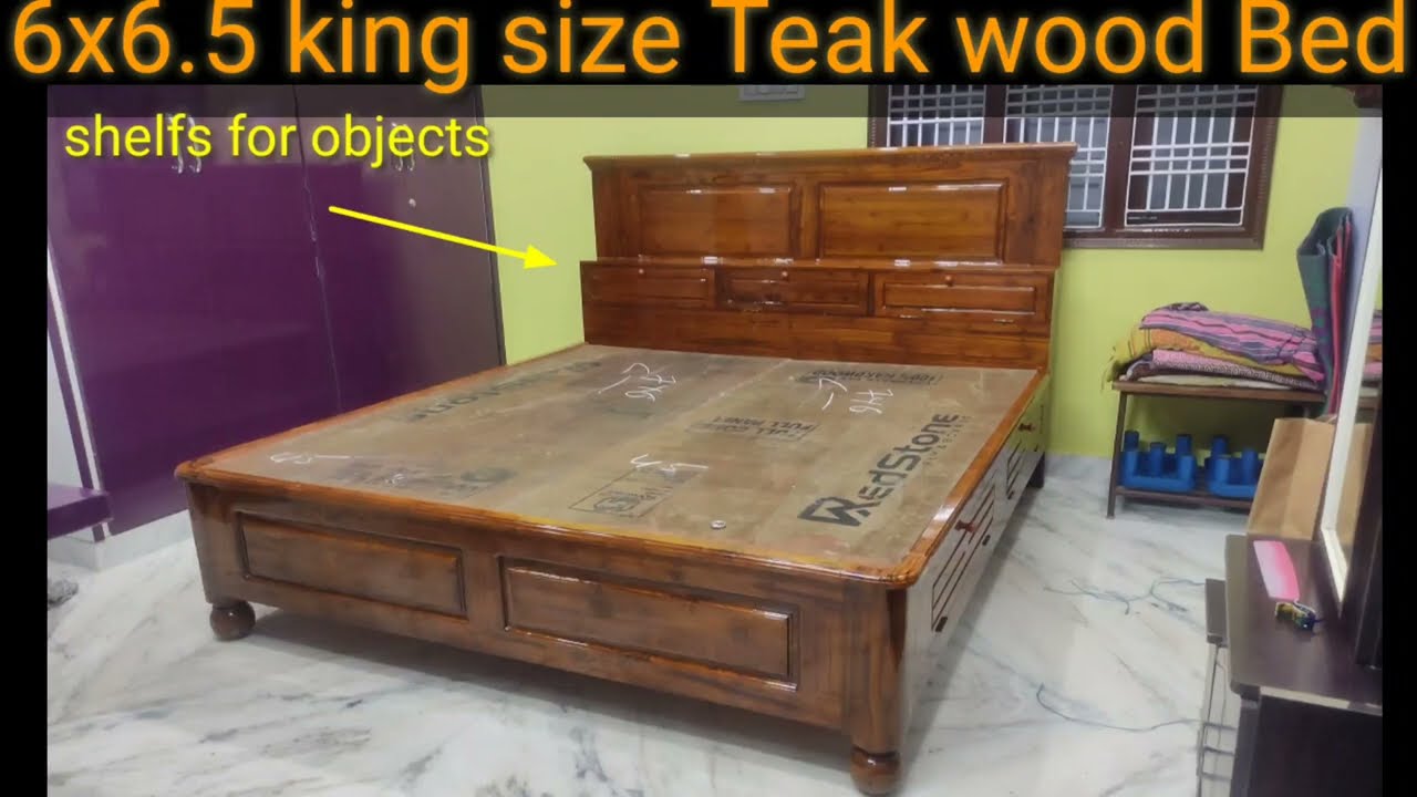 6x6.5 king size fancy model Teak wood Bed with under storage