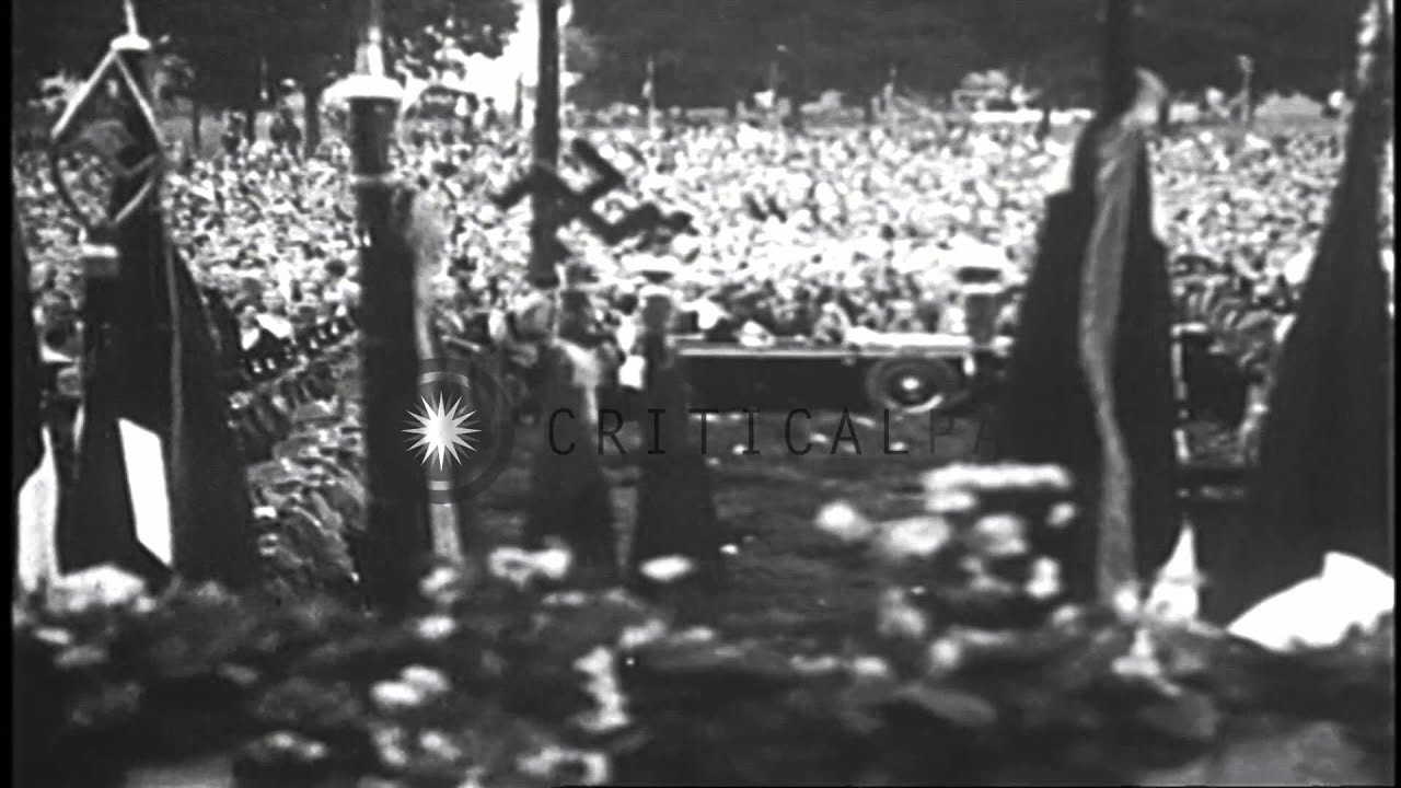 Adolf Hitler speaks to crowd of workers at Gera, Thuringia, Germany HD Stock Footage