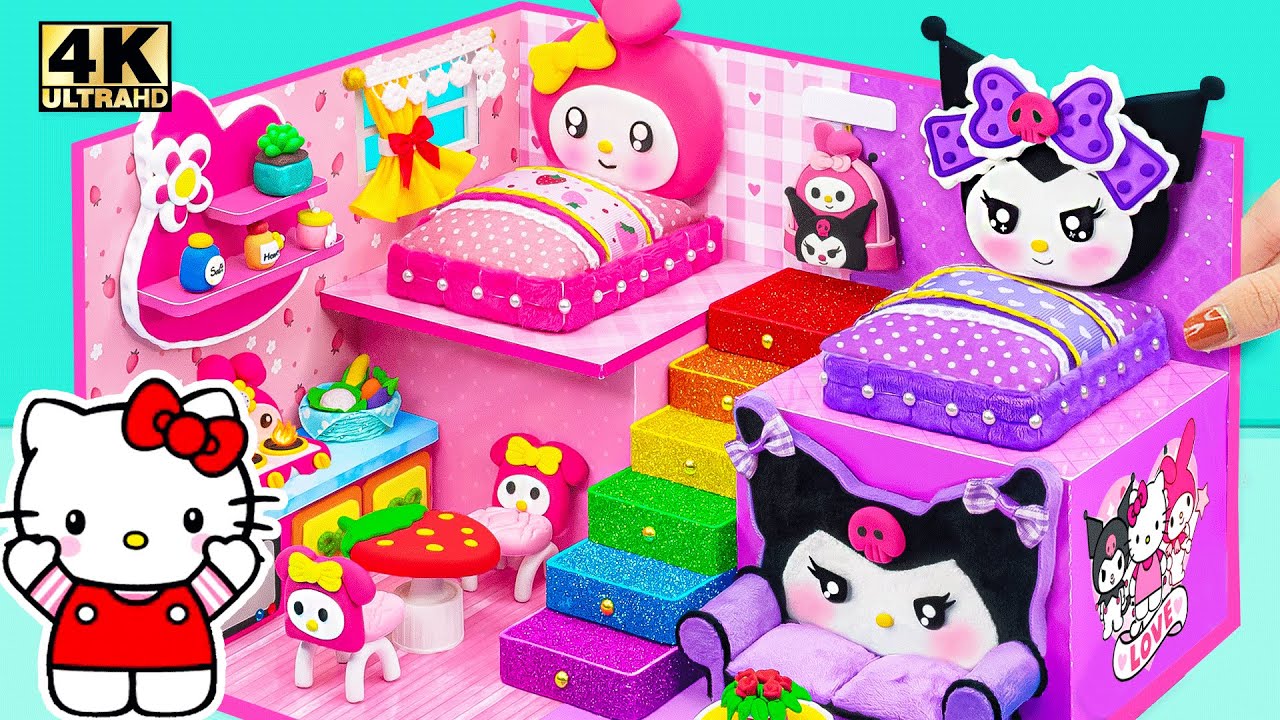 Build Adorable Hello Kitty House with My Melody 2 Bedroom, Kuromi Purple Room 💗💜 DIY Miniature House