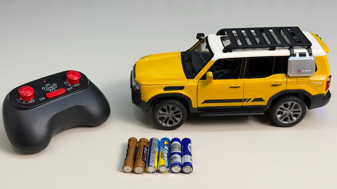 Unboxing stunts RC Toyota model spray car,EV fire rescue bus,city RC police car SUV,RC mini forklift
