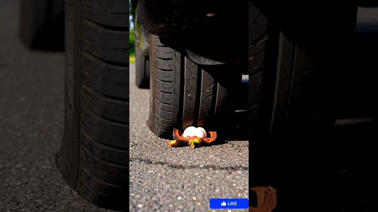 🚗 Satisfying Tire Crush ASMR | Mangosteen Explosion Fruit Smash 🍈✨#FruitCrush#CrushingASMR