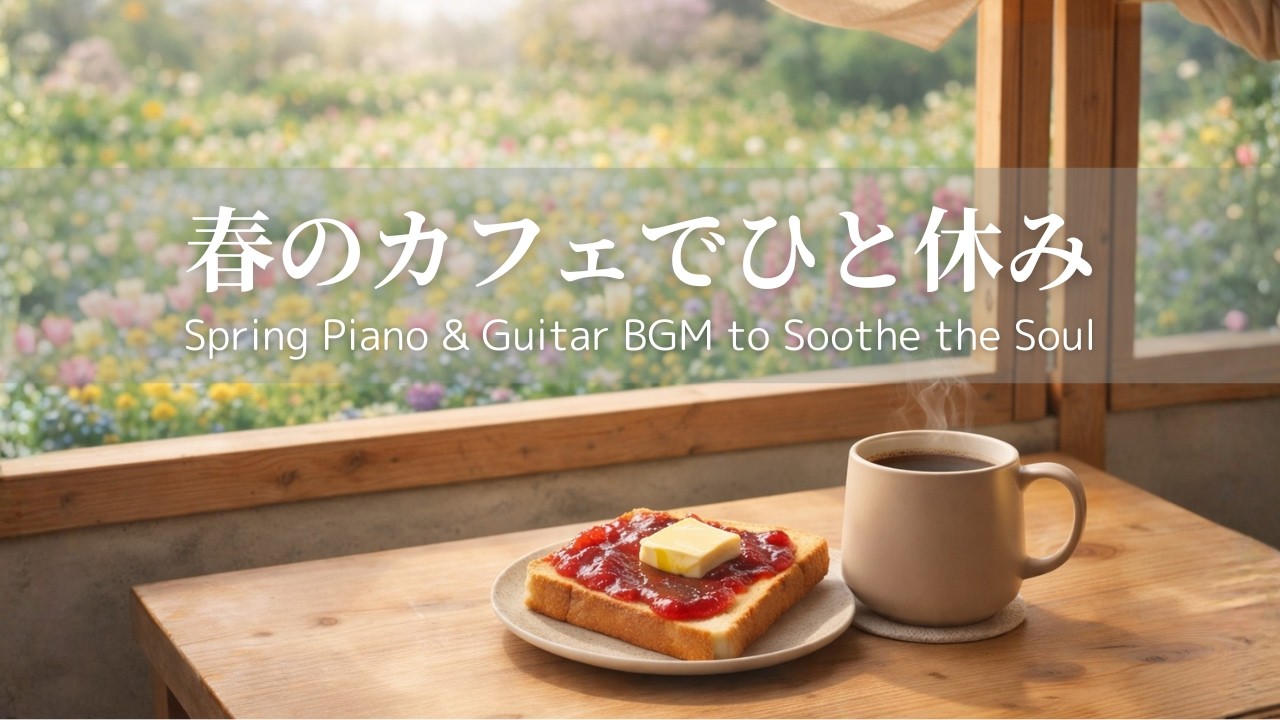 【春のカフェBGM】🍓花に囲まれて過ごす癒しのひととき☕｜ピアノ＆ギター音楽｜ヒーリング・calm・cozy｜作業用・読書用・勉強用・カフェミュージック