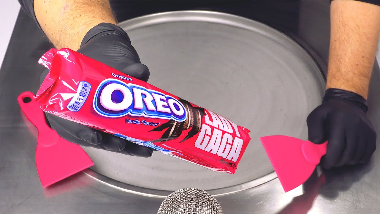 ASMR - Pink Lady Gaga OREO Ice Cream Rolls | Food crushing and crinkle Sounds - intense ASMR Tingles