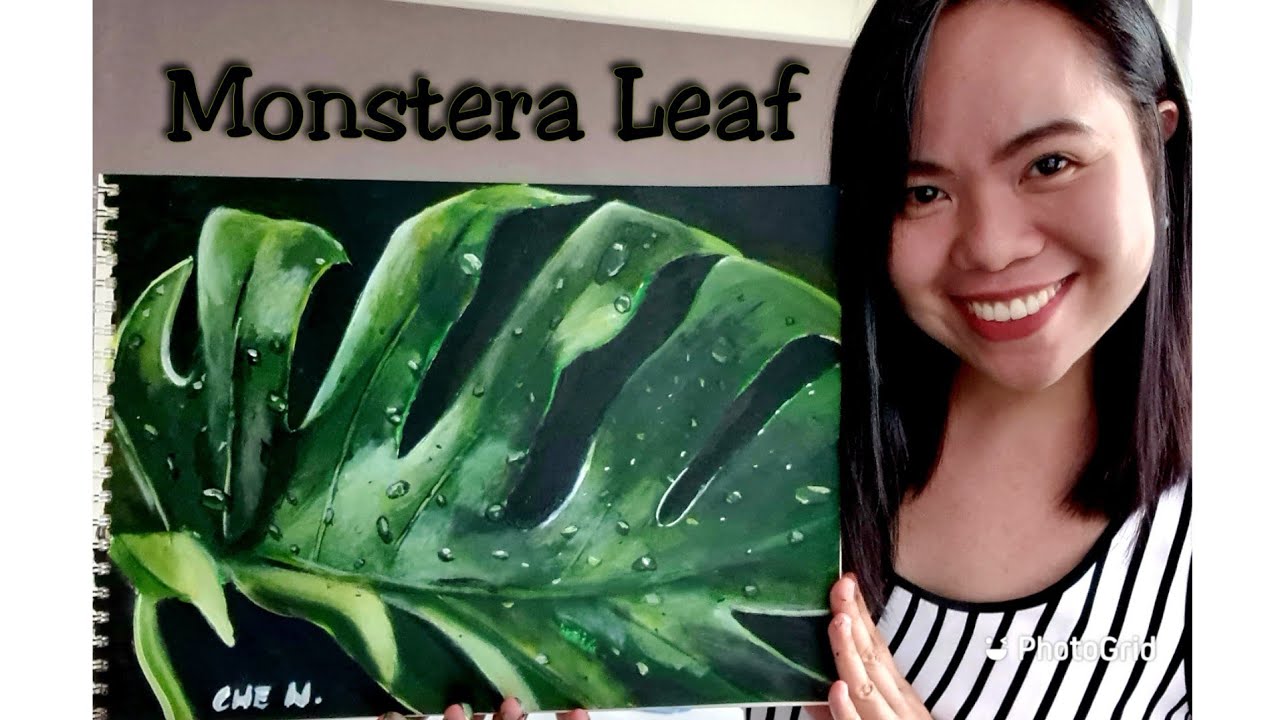 Monstera Leaf with Water Droplets/ Acrylic Painting Tutorial by Cheryl Navarro