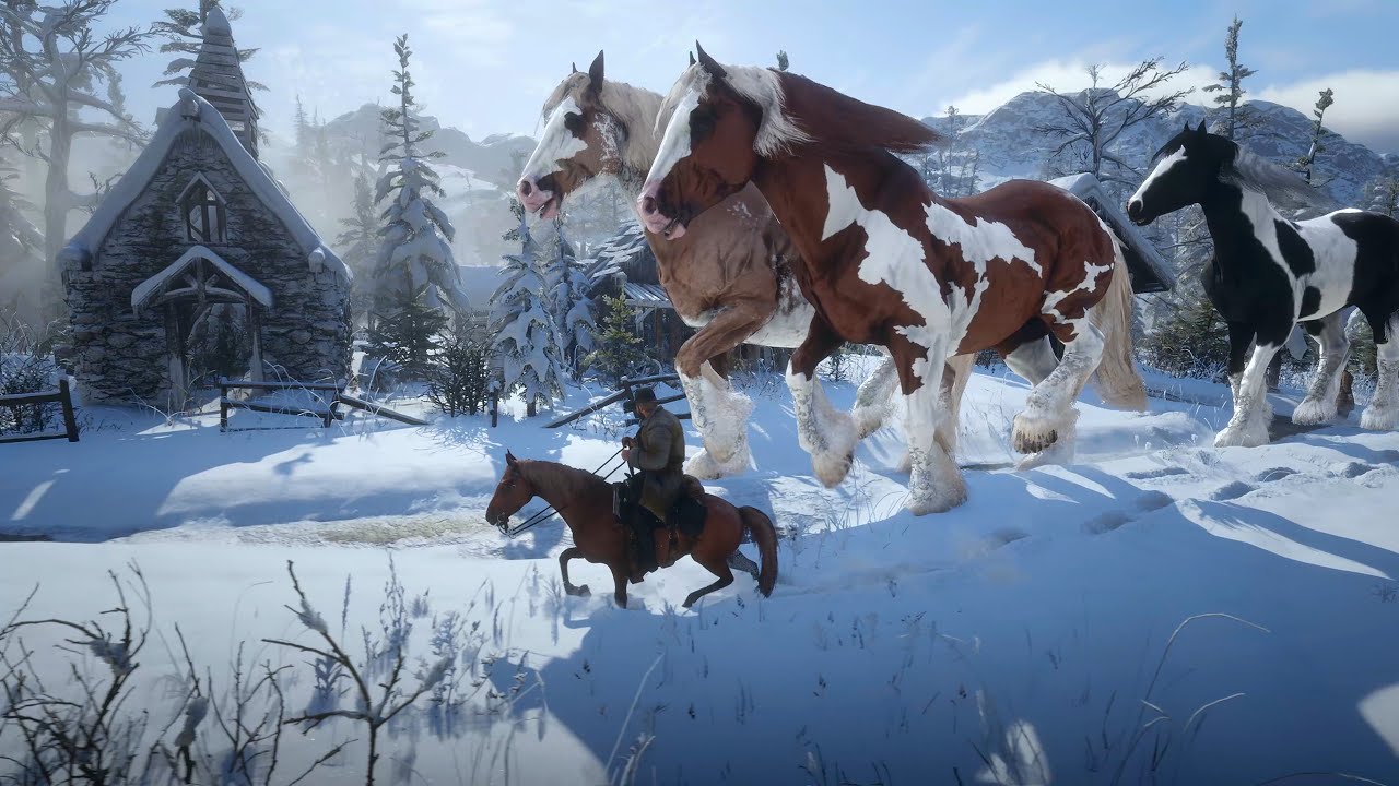 RDR 2 | Arthur Morgan's Epic Taming Adventure with Gypsy Cob Horses at Snowy Weather
