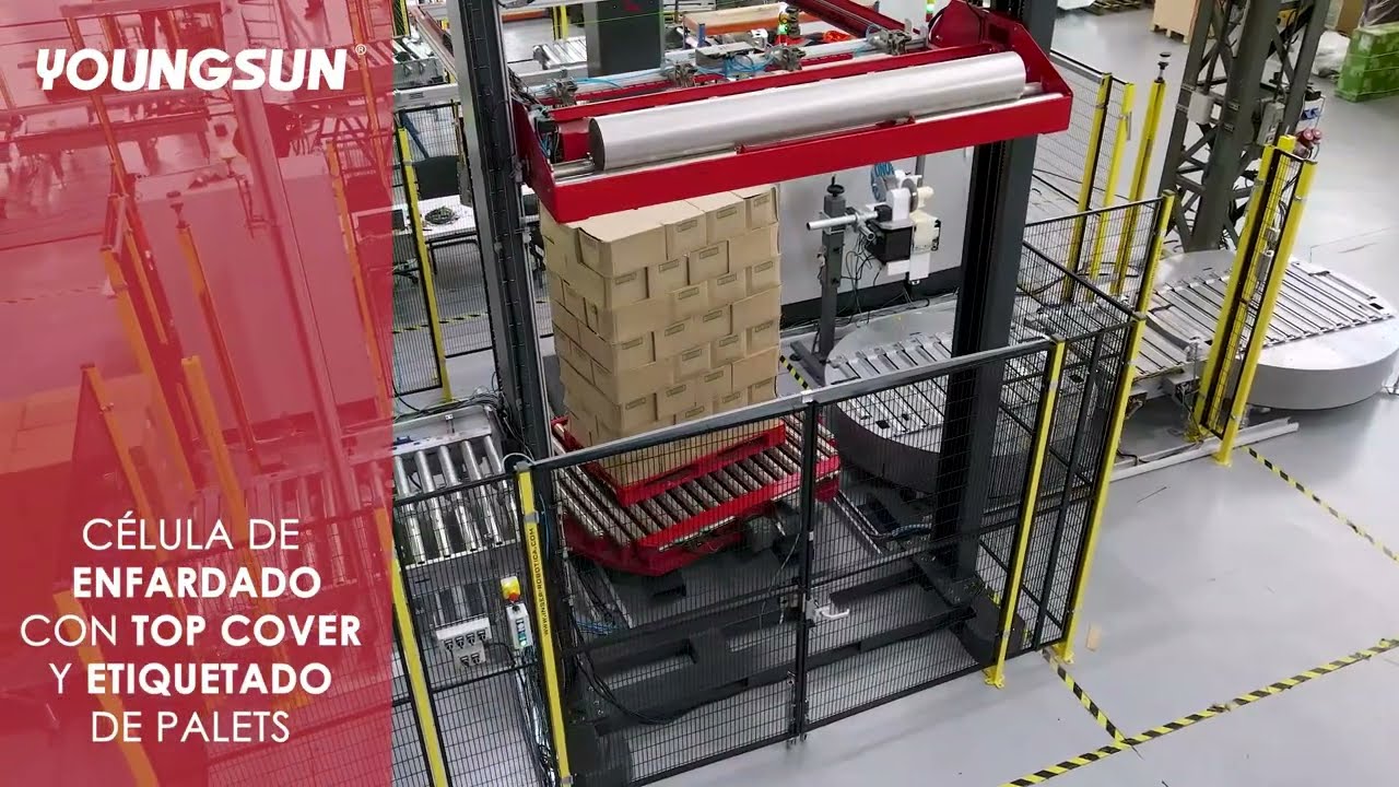 Célula de enfardado con top cover y etiquetado automático de palets