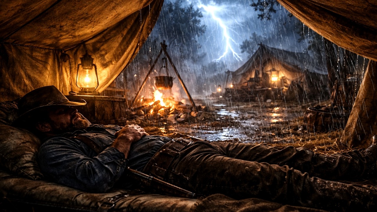 John Camping Alone With in a Cozy Tent | Heavy Rain & Thunderstorm | RDR2 ASMR For Sleep