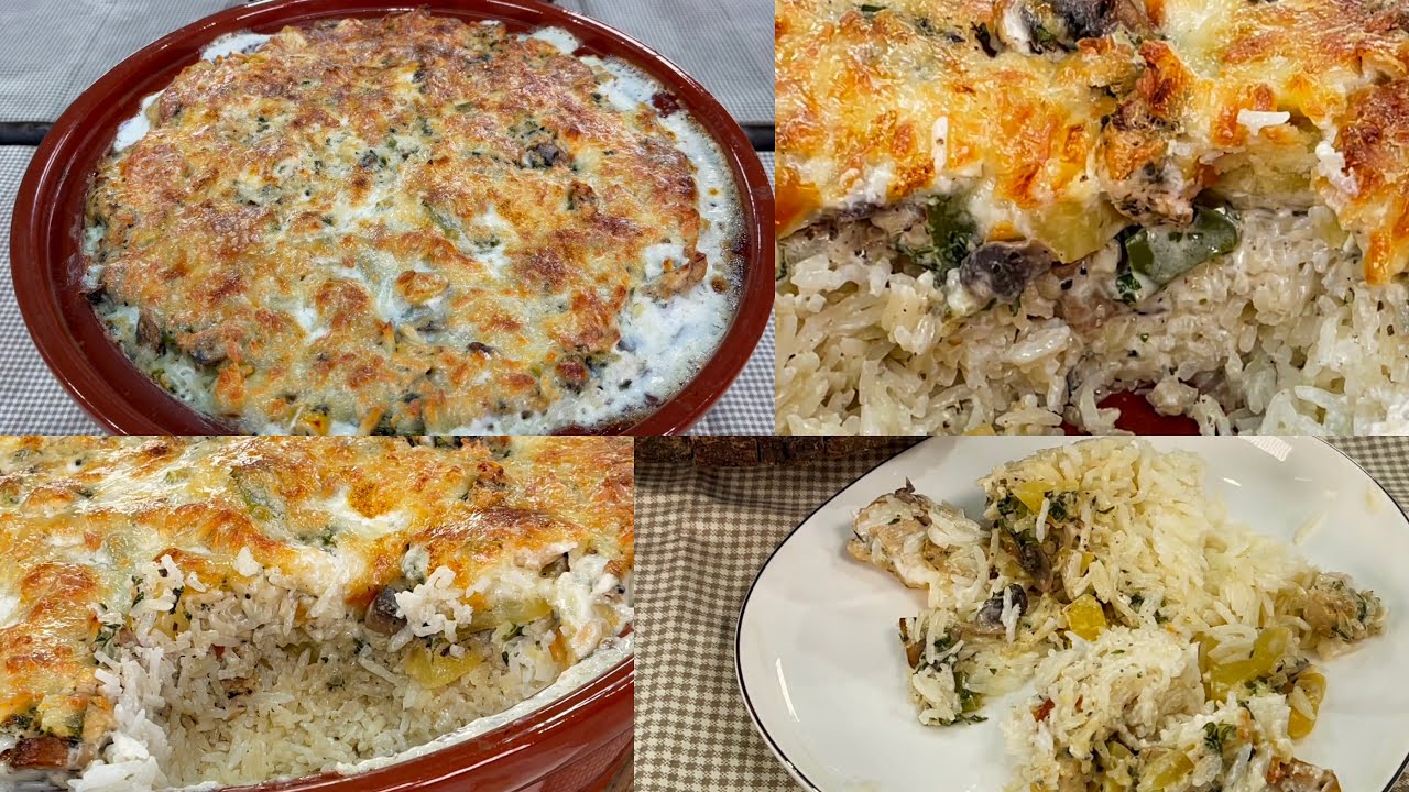 الذ طاجن رز بالدجاج والمشروم والكريمة بالفرن طعم مو طبيعي