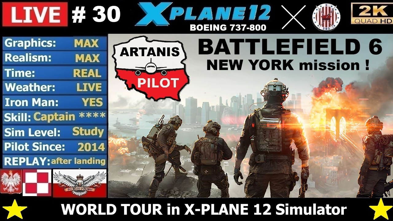 #30 CYHZ✈️ KLGA 🔥 Halifax - New York City UN - REAL Boeing 737 Cpt. 🔴  LIVE stream BATTLEFIELD 6