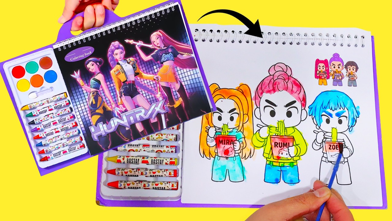 Coloreando las Guerreras KPop con acuarelas creyones y plumones