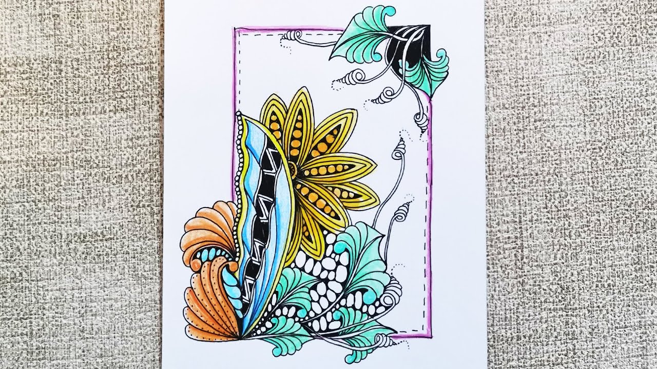 🎨 Продвинутый цветной зентангл | Контраст жёлто-сине-оранжевый | Mixed Color Doodle