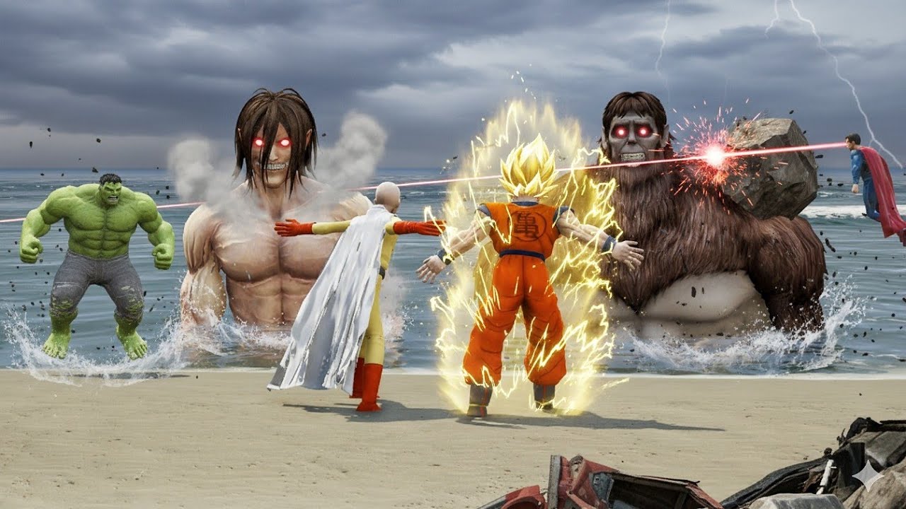 GTA 5 Superheroes vs Attack on Titan – ULTIMATE Compilation (Saitama, Goku, Superman & More!)