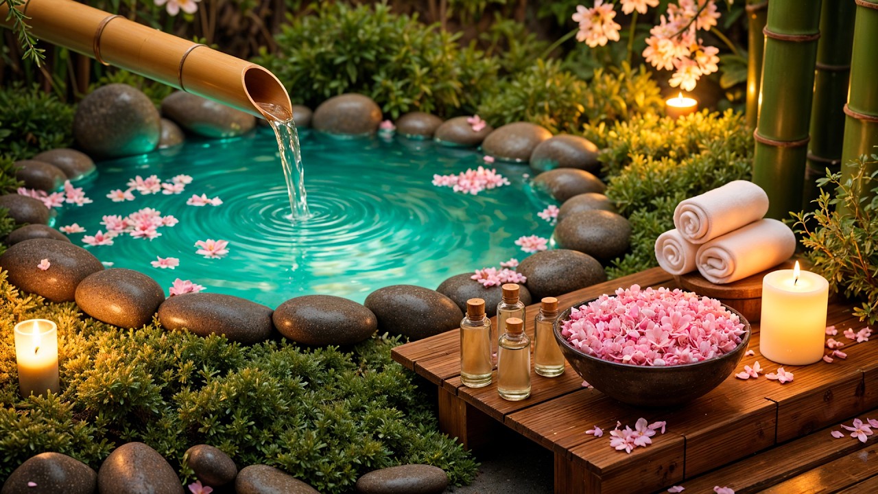 Soothing Spa Piano Music 🌿 Relaxing Sleep Music 😴 & Nature Sounds, Bamboo Water Fountain, Calm Music
