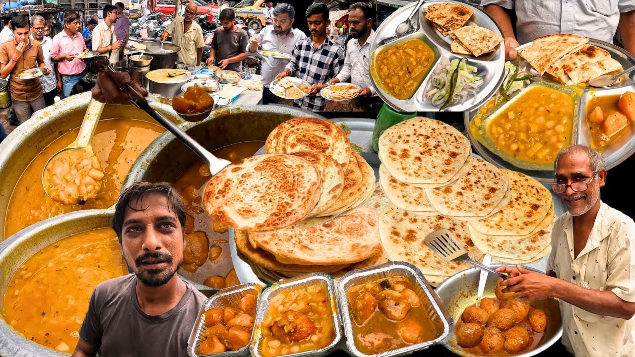 Cheapest THALI Of Kolkata ₹5 ONLY | Lachha Paratha with Unlimited Aloo Sabzi & Ghugni Street Food