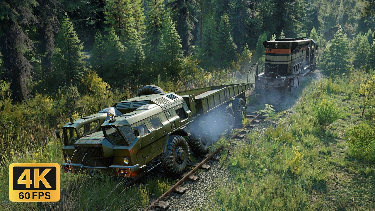 Giant soviet  truck pulling a train - Mastodon DLC - SnowRunner 4k (No Commentary)