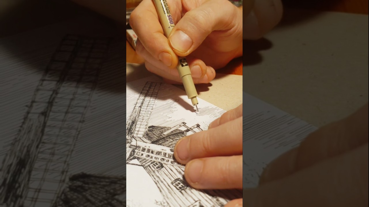 Drawing a windmill with Ink 🖋️ | Short  #drawing #drawingprocess #art
