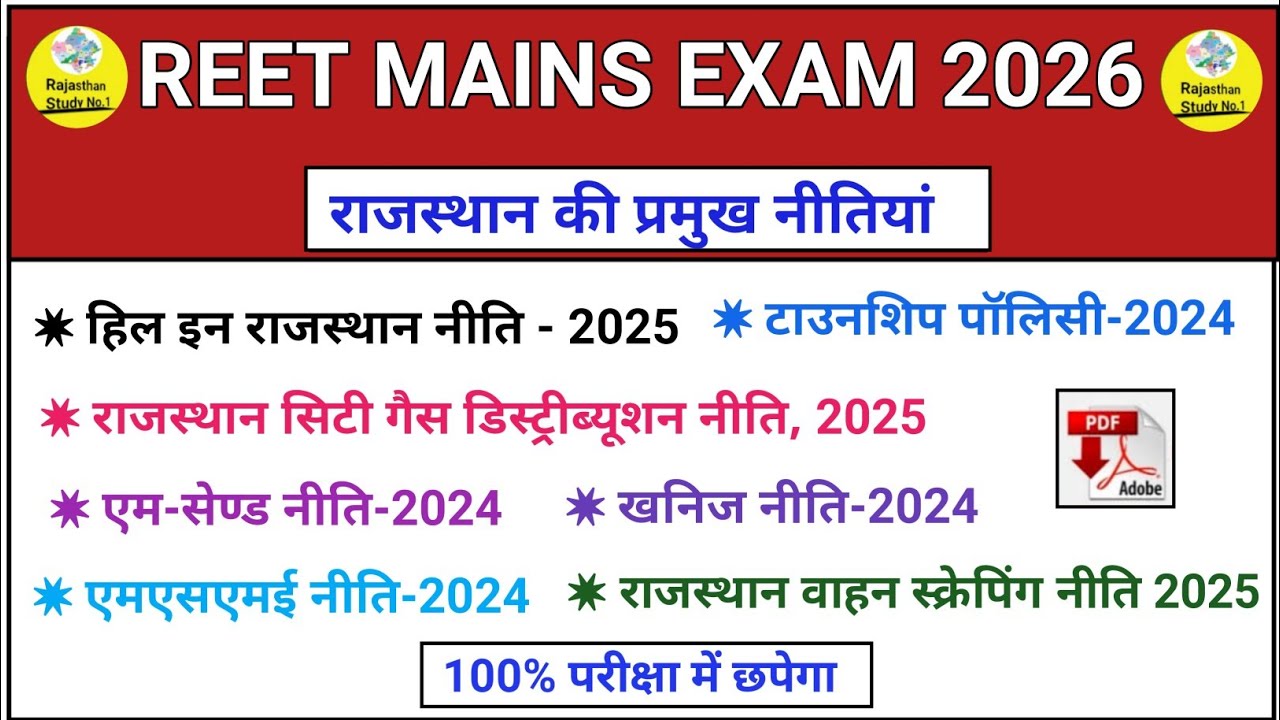 REET MAINS EXAM 2026 l Major Policies of Rajasthan 2025 l Rajasthan Current Affairs 2025 l #reetm...