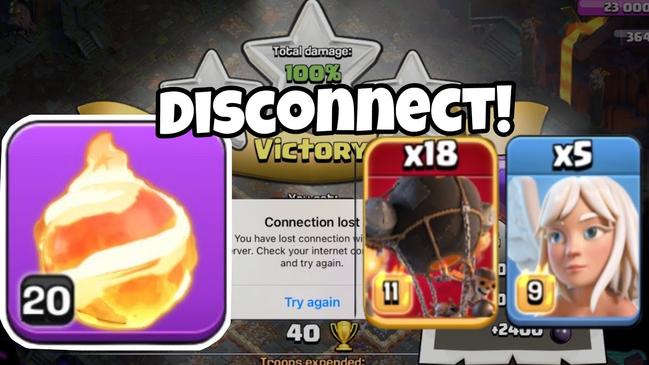 Disconnect atack!TH16 FIREBALL Strategy with Warden charge Rocket Loon th16 | Clash of Clans