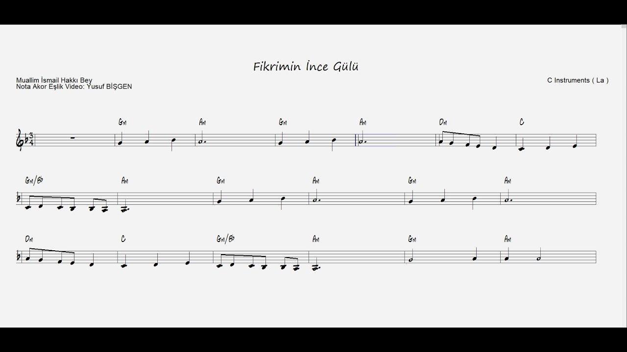 Nota Akor Eşlik - Fikrimin İnce G&uuml;l&uuml;  - C Instruments