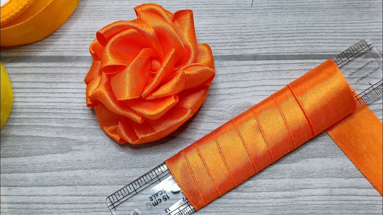 How to make Rose Flower from Ribbon | Very Easy Hand Embroidery Flower making idea.