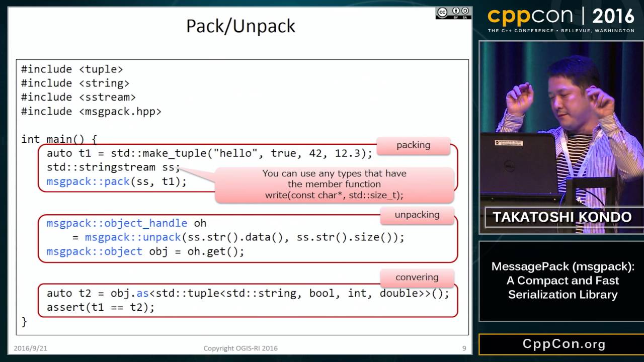 CppCon 2016: Takatoshi Kondo “MessagePack(msgpack) - A Compact and Fast Serialization Library