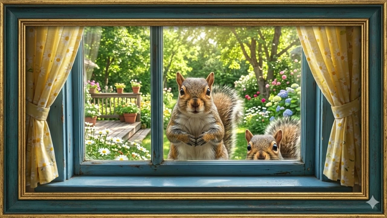 Aw. Let them in! 4K Frame TV Art | Screensaver Ardilla Bonita Asomándose प्यारी गिलहरी झांकते हुए