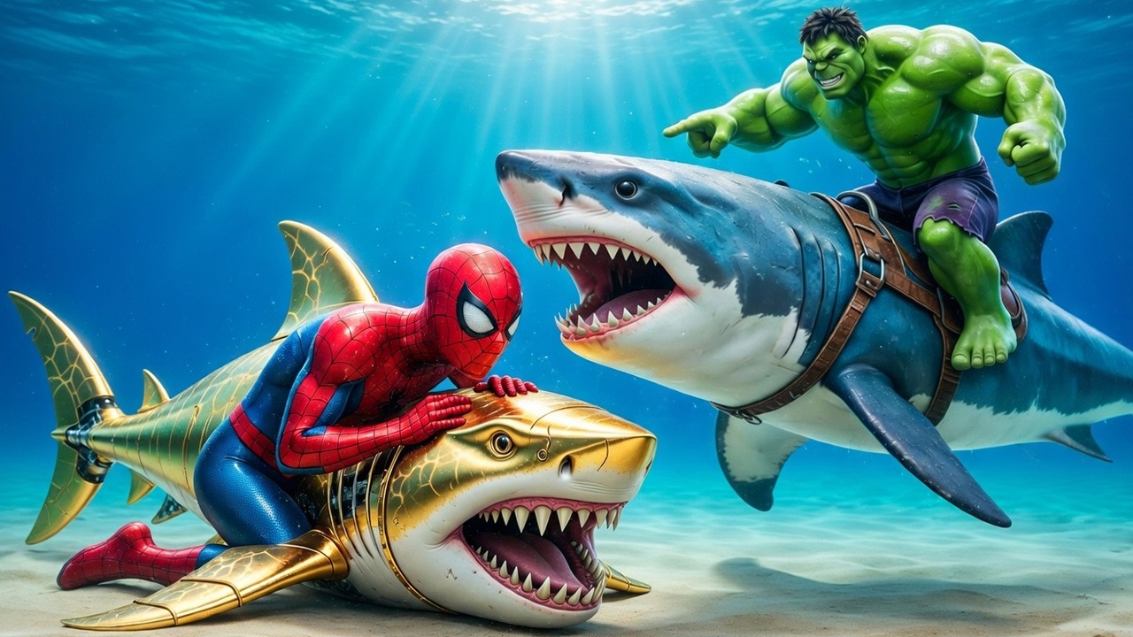 🦈🕷️ SPIDERMAN Wins The Magic MEGALODON Giant  Shark Racing Championship – Epic Racing Challenge