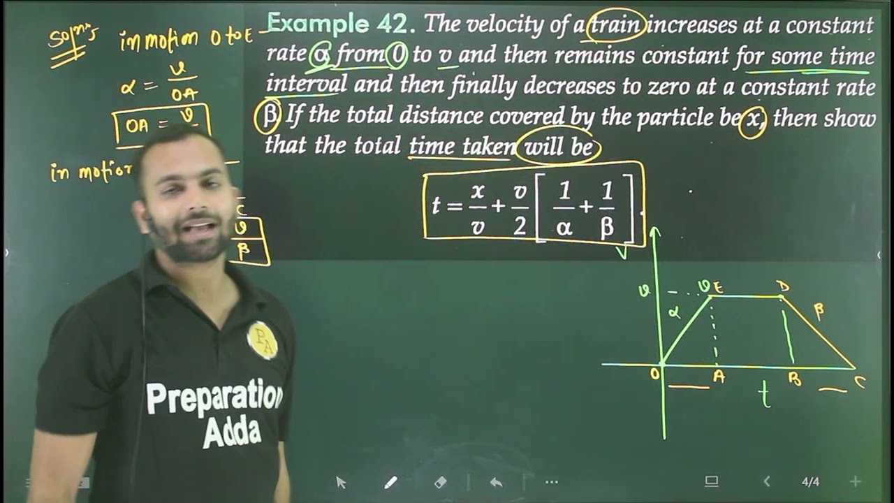 Ex-42 motion in a straight line :The velocity of train increase at a constant rate alpha from 0 to v