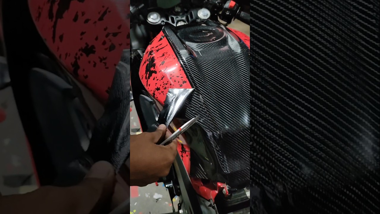 R15 v4 5D carbon fibre sticker apply #shorts #automobile #modified #trending #sticker #d/wrapping