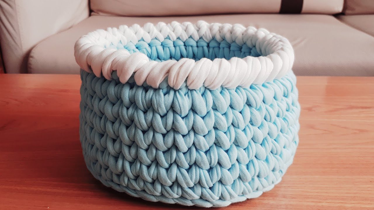 How to crochet a t-shirt yarn basket ? (pattern 1)