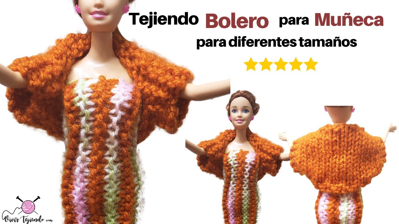 ✔ Ropa de Muñecas a Palitos Dos Agujas 🌈 Bolero de Barbie para Todos los tamaños a Dos Agujas