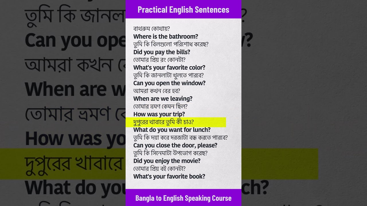 Practical English Sentences for Daily Use | দৈনন্দিন জীবনের প্র্যাকটিক্যাল ইংরেজি বাক্য