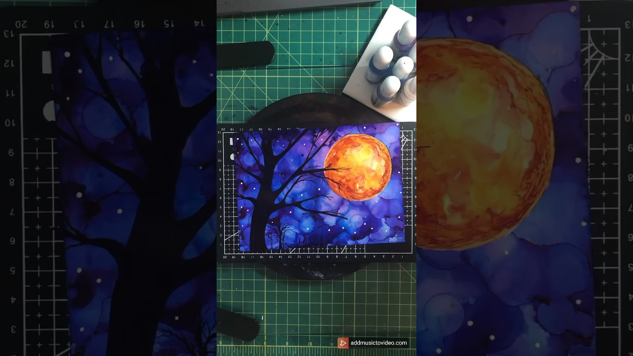 Alcohol Ink moonlight landscape using masking fluid #alcoholinkartist #alcoholink #alcoholinkart