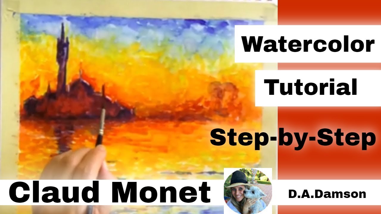 Monet in Watercolor. Painting - Impressionist style watercolor  tutorial for beginners step by step
