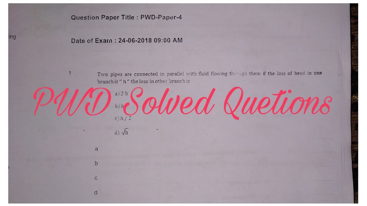 Pwd previous question paper | PWD solved question with answers | solved paper