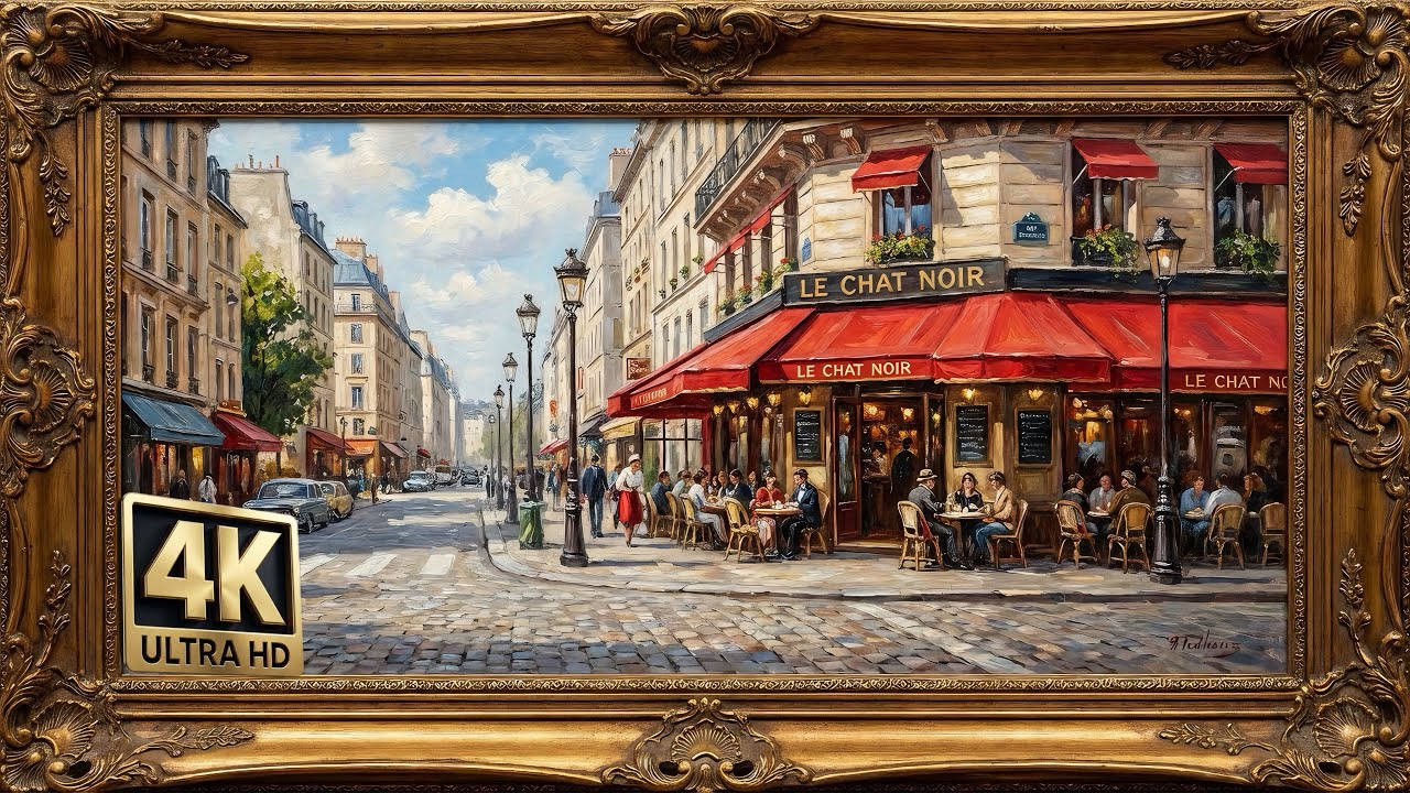4K Paris Café Painting 🇫🇷 Cozy French Street Art Screensaver