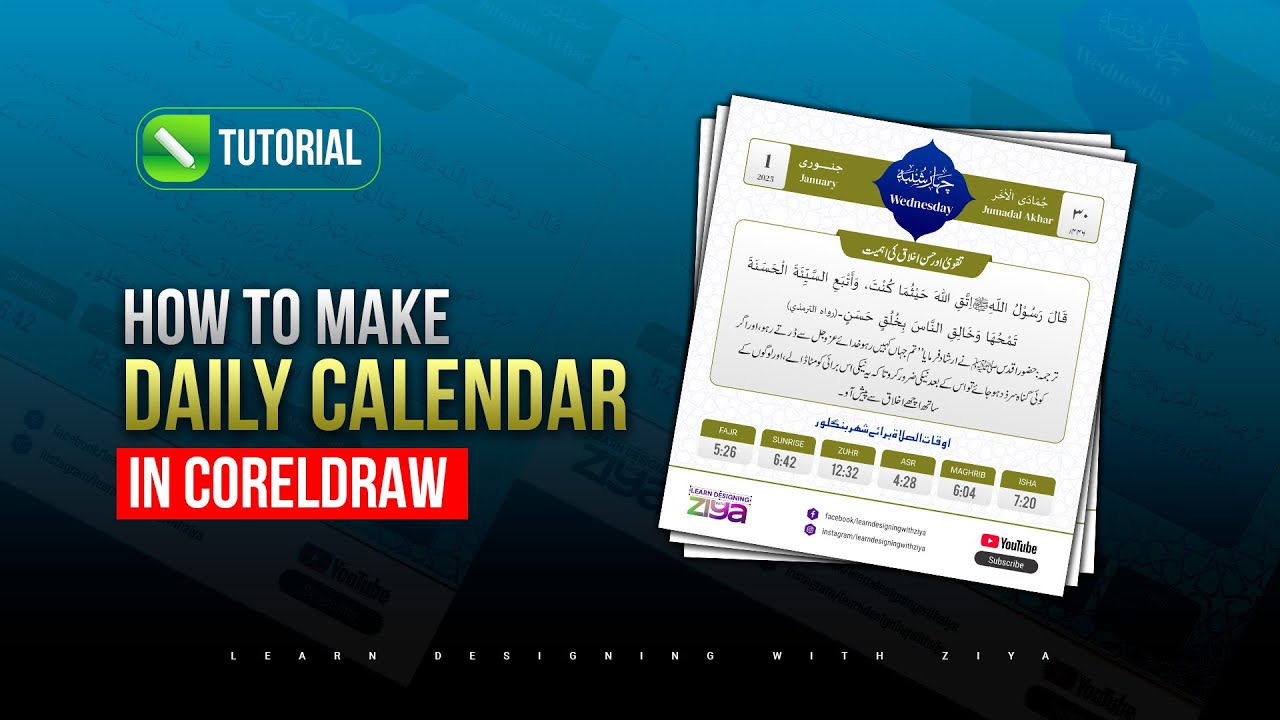 How to make a daily calendar in CorelDraw with Hadees & Auqatussalat
