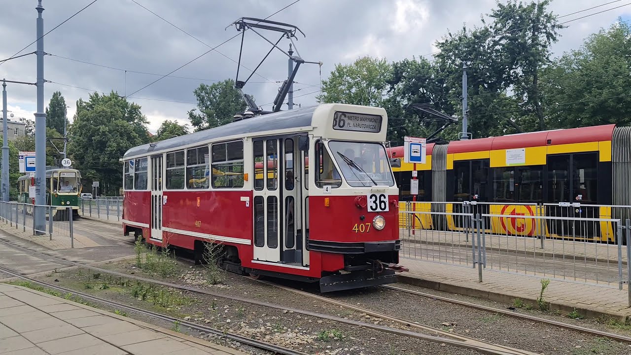 🇵🇱 Warszawa , Polska. Zabytkowy Tramwaj 13N, Linia 36 'Parówka' w Warszawie. [4K]