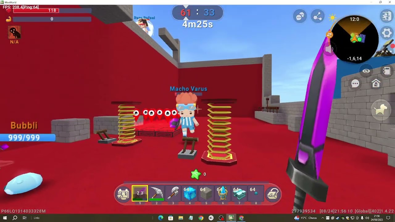 miniworld normal pvp but found a person with reach then destroying him