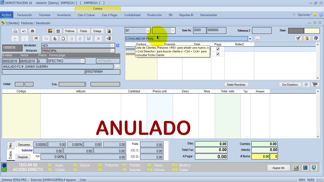 10 FACTURACION - Anulacion de facturas | FENIX  Sistema Contable