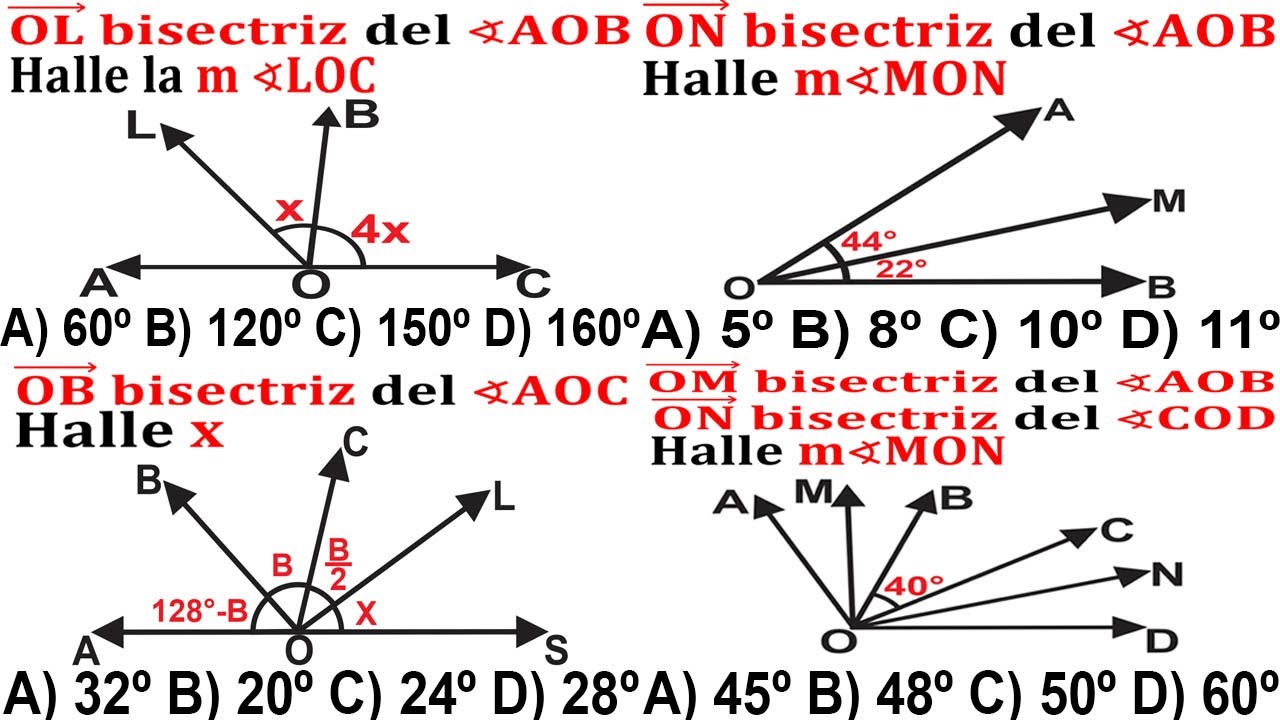 ANGULOS BISECTRIZ DE UN ANGULO PROBLEMAS BASICOS-NIVEL 1 (GEOMETRIA) PARA PRINCIPIANTES