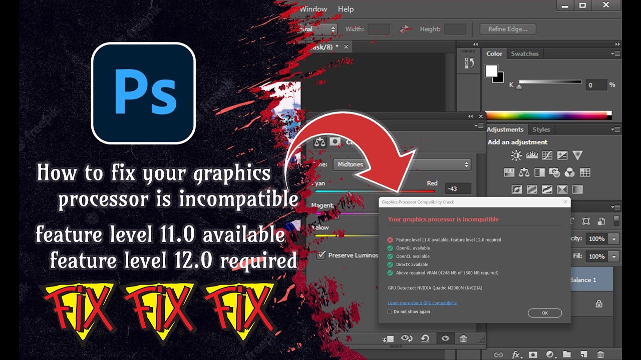How to Fix Adobe Photoshop | feature level 11 0 available feature level 12 0 required | Fix Fix Fix