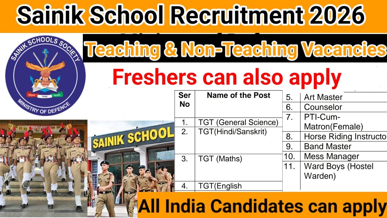 Sainik School Vacancy 2026 | TGT Counsellor Vacancy #sainikschoolrecruitment #teachervacancy2026 
