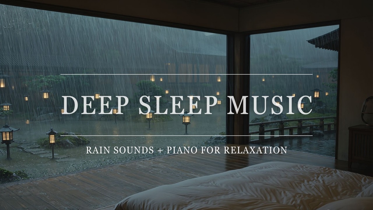 Deep Sleep Piano & Rain Sounds | Peaceful Japanese Garden Night Ambience