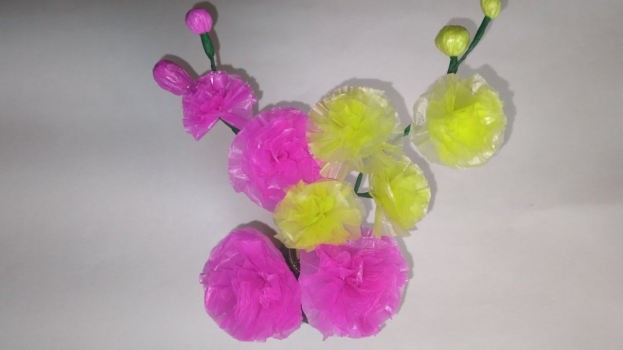 Flowers making with plastic carry bag/plastic carry bag reusing idea/diy