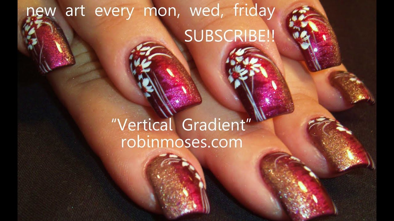 DIY Nail Art | Eyeshadow Technique | Vertical Gradient with Flower Nails