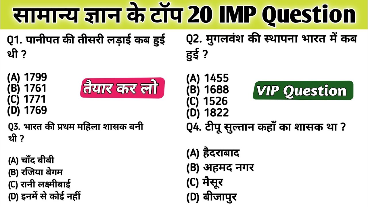 सामान्य ज्ञान | General knowledge | Top 20 GK/GS question | SSC,GD,MTS,RPF,CRPF | GK quiz 