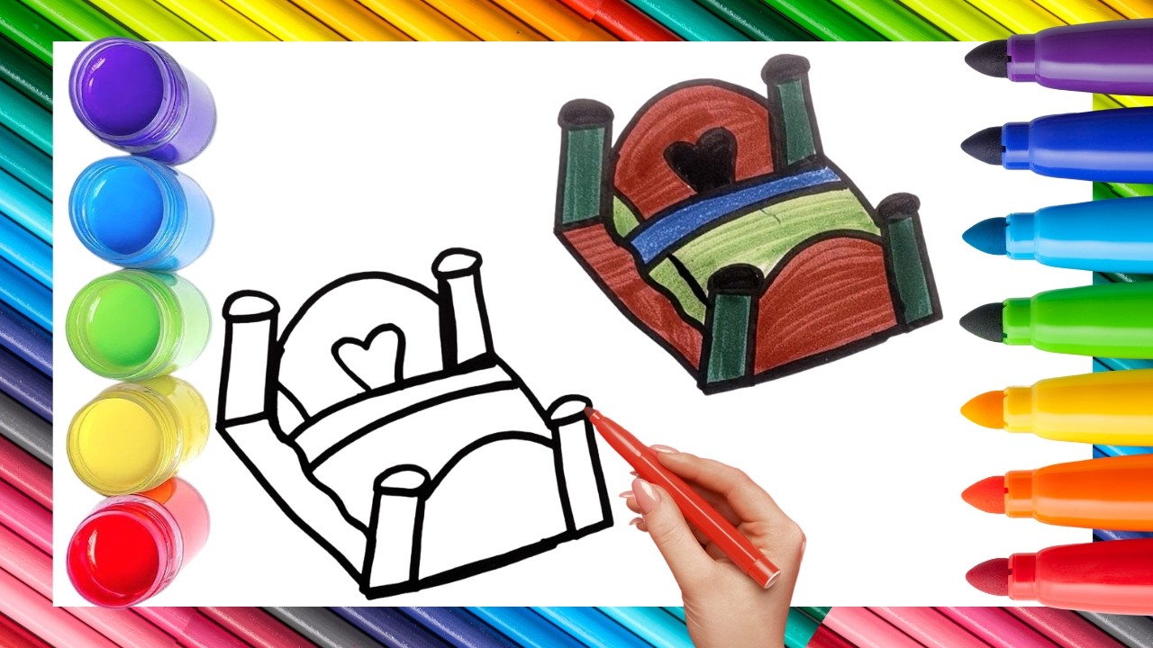 How To Draw cute Bed Drawing, Painting & Coloring For Kids and Toddlers_ Child Art 🐋🌈🎨