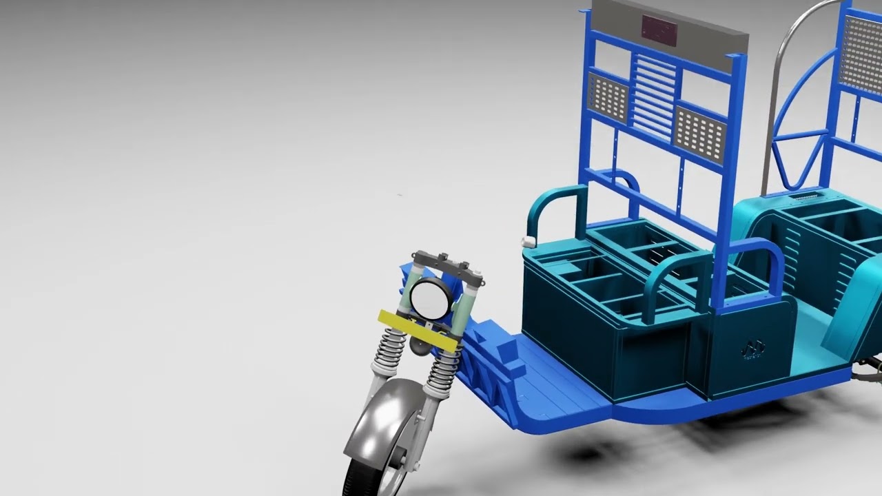 e rickshaw animation, Assembly animation, design and manufacturing process.