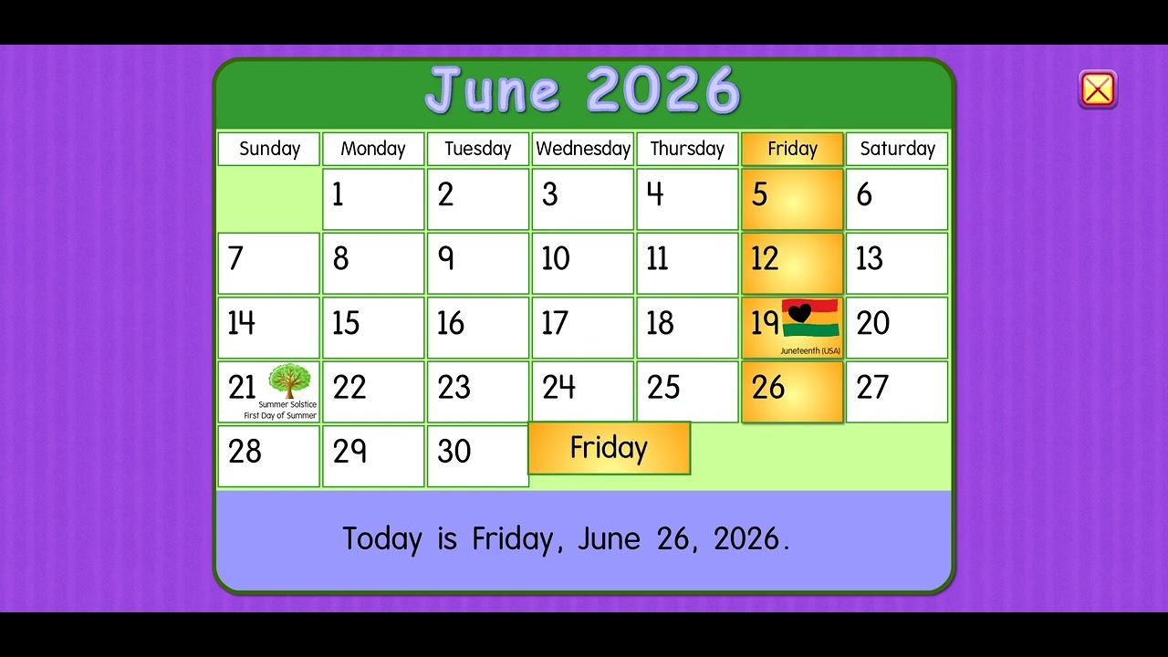 Starfall Daily Calendar - June 26, 2026 (Last Day of School)